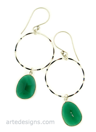 Hammered Green Onyx Earrings
