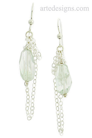 Green Amethyst Gemstone Earrings with Chain
