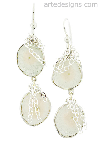 Abstract Solar White Chalcedony Earrings
