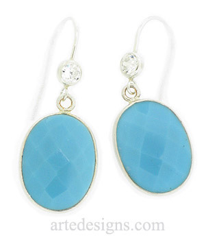 Turquoise Gemstone Earrings with CZ
