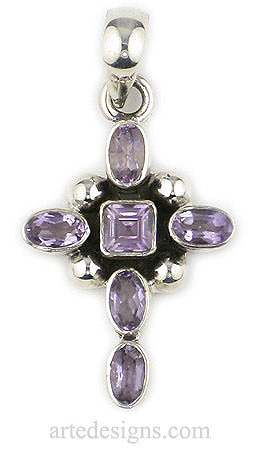 Amethyst Cross Gemstone Pendant
