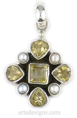 Citrine Gemstone and Pearl Pendant
