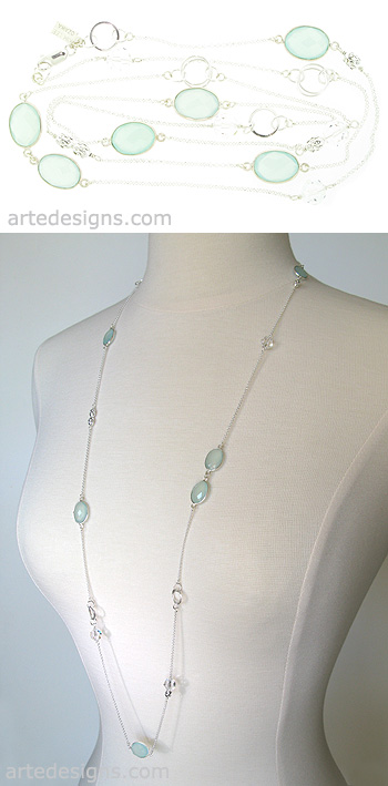 Long Chalcedony and Crystal Necklace
