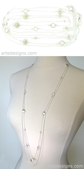 Long Double Strand Sterling Silver Dot Necklace
