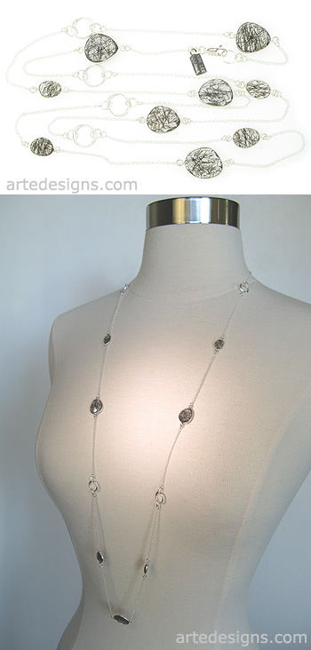 Long Black Rutilated Quartz Necklace
