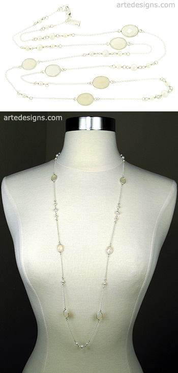 Long White Onyx and Pearl Necklace

