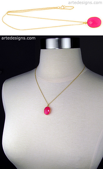 Pink Gemstone Drop Necklace

