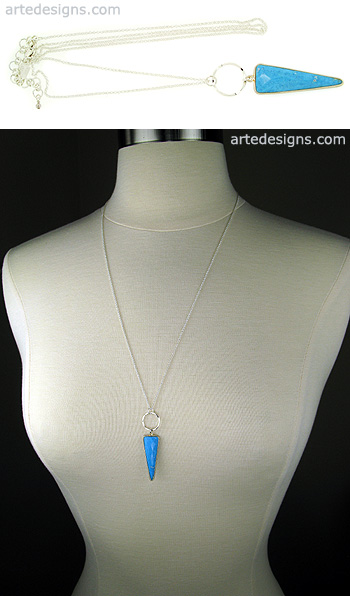 Hammered Circle Turquoise Triangle Necklace
