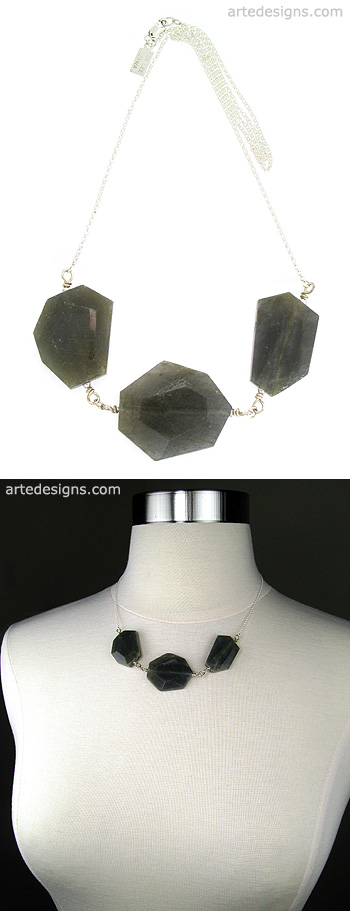 3 Stone Labradorite Chunk Necklace
