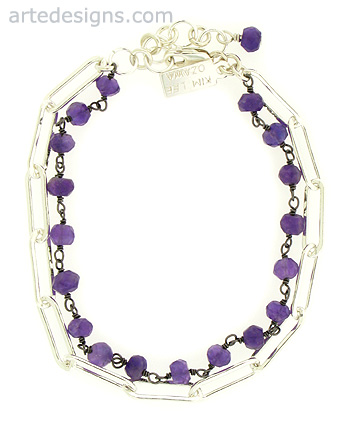 Sterling Silver Paperclip Bracelet with Amethyst

