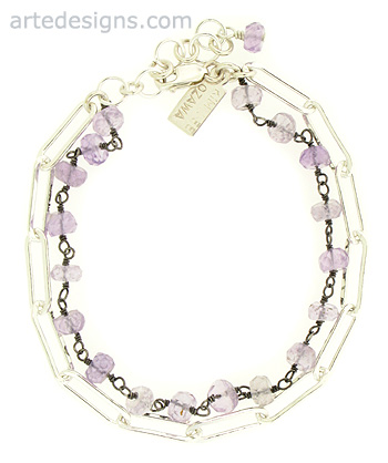 Sterling Silver Paperclip Bracelet with Pink Amethyst
