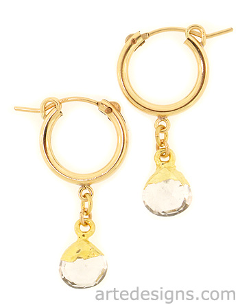 Gold Huggie Hoops with Cap Crystal Earrings
