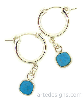 Sterling Silver Huggie Hoop Earrings with Square Turquoise
