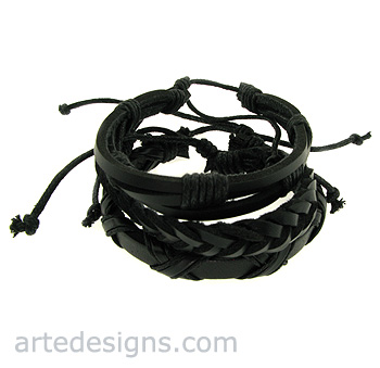 Black Leather Bracelets E
