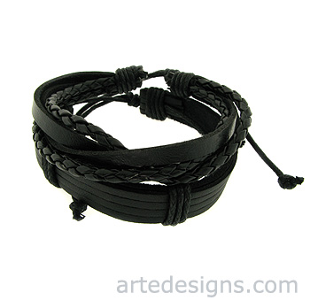 Double Black Leather Bracelets
