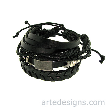 Black Leather Bracelets A
