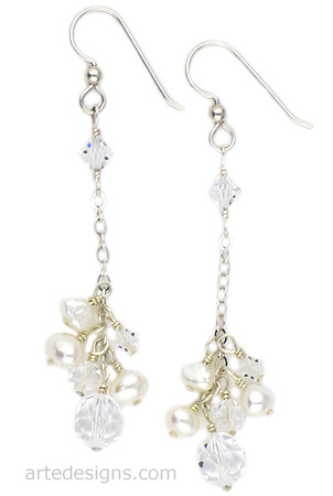 Delicate Drop Crystal and Pearl Earrings
