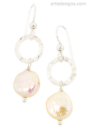Textured Peach Pearl Earrings
