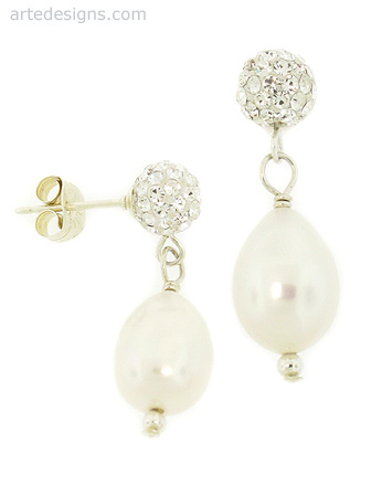 Crystal Ball White Pearl Earrings
