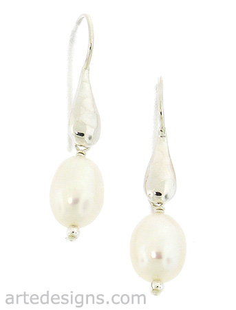 Long Hook White Pearl Earrings
