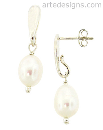 Long Post White Pearl Earrings
