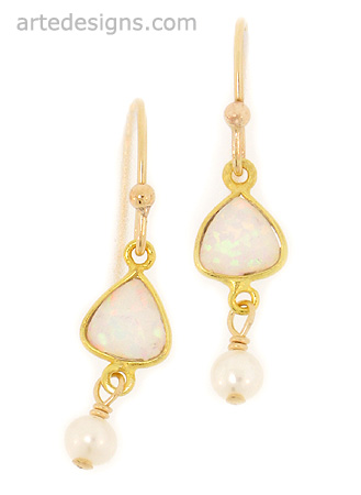 Tiny Triangle Opal and Pearl Earrings
