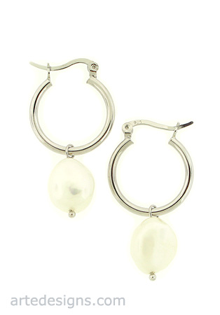 Sterling Silver Huggie Hoop Earrings with Pearl

