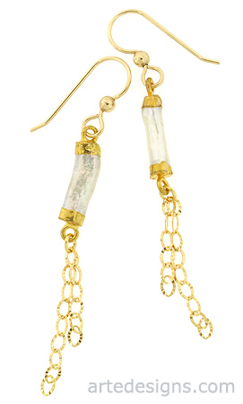 Biwa Pearl Earrings with Chain
