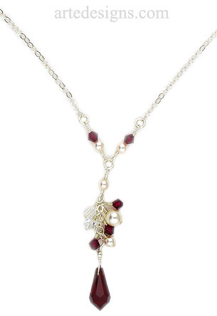 Cascading Red Crystal and Pearl Necklace
