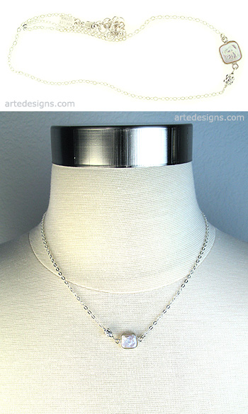 Square Pearl and Crystal Necklace
