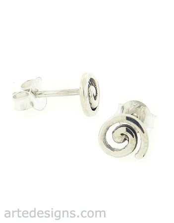 Tiny Sterling Silver Spiral Stud Earrings

