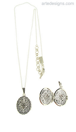 Oval Filigree Sterling Silver Scent Locket with Chain
