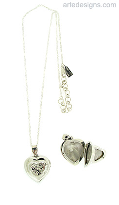 Double Heart Sterling Silver Locket Pendant with Chain
