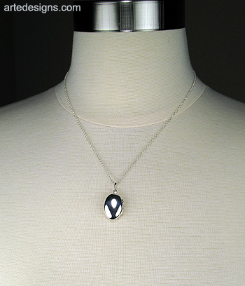 Small Puffy Oval Sterling Silver Locket Pendant with Chain
