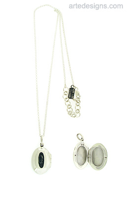 Small Puffy Oval Sterling Silver Locket Pendant with Chain
