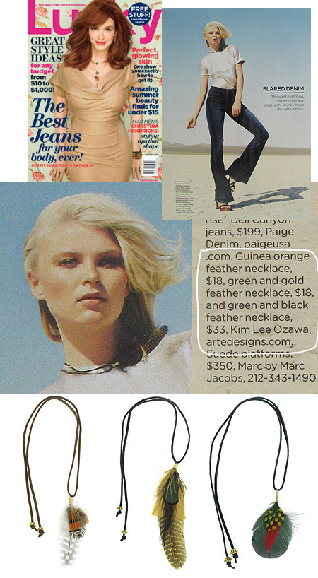 Kim Lee Ozawa's 3 Feather Necklaces featured in Lucky Magazine